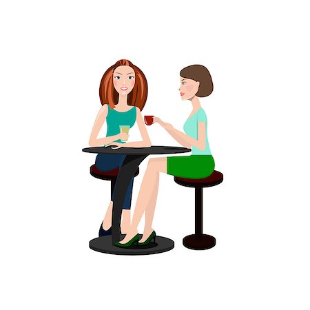Two beautiful women sitting in a cafe after shopping, vector illustration Stock Photo - Budget Royalty-Free & Subscription, Code: 400-08960804