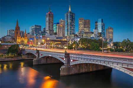 simsearch:400-09119811,k - Cityscape image of Melbourne, Australia during twilight blue hour. Stock Photo - Budget Royalty-Free & Subscription, Code: 400-08960855