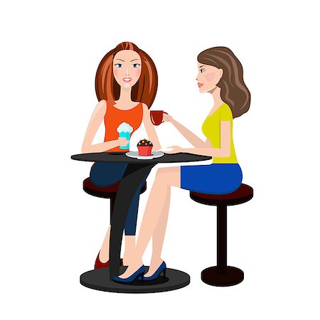 Two beautiful women sitting in a cafe and talking, vector illustration Stock Photo - Budget Royalty-Free & Subscription, Code: 400-08960856