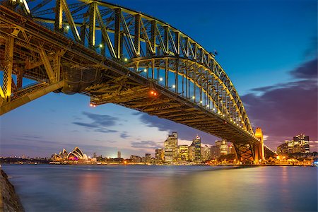 simsearch:400-09119811,k - Cityscape image of Sydney, Australia with Harbour Bridge during summer sunset. Stock Photo - Budget Royalty-Free & Subscription, Code: 400-08960917