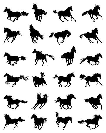simsearch:400-04397242,k - Black silhouettes of galloping horses on a white background Foto de stock - Super Valor sin royalties y Suscripción, Código: 400-08960967