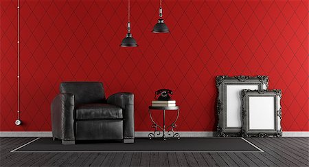 Black and red classic living room with leather armchair - 3d rendering Stock Photo - Budget Royalty-Free & Subscription, Code: 400-08961092