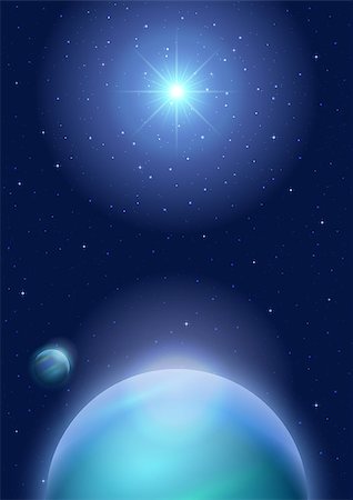 simsearch:400-09118109,k - Fantastic Space Background with Unexplored Blue Planet, Satellite, Sun and Stars. Eps10, Contains Transparencies. Vector Foto de stock - Royalty-Free Super Valor e Assinatura, Número: 400-08961229