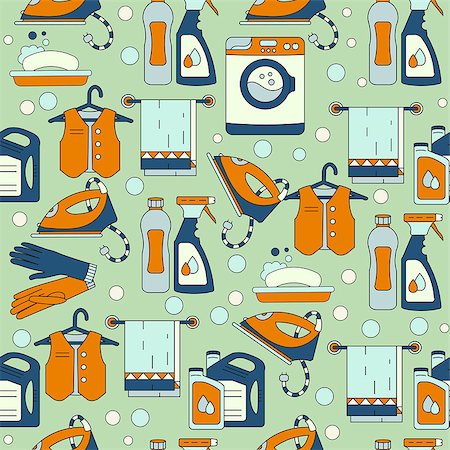 simsearch:659-06185563,k - House cleaning seamless vector pattern. For cleaning companies, laundries and dry cleaners service. For textiles, web and print design. Foto de stock - Super Valor sin royalties y Suscripción, Código: 400-08961633