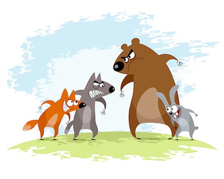 Vector illustration of a four animals conflict Stock Photo - Budget Royalty-Free & Subscription, Code: 400-08961653