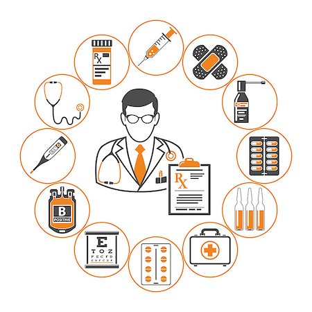 medicine and healthcare infographics with two color icons like Doctor, blood transfusion, prescription, syringe, thermometer. isolated vector illustration Foto de stock - Royalty-Free Super Valor e Assinatura, Número: 400-08961666