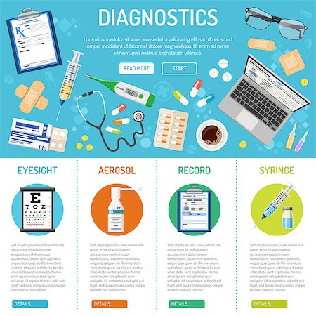 medical, healthcare and diagnostics banner and infographics with flat icons like eyesight, health treatment, record, prescription. isolated vector illustration Foto de stock - Royalty-Free Super Valor e Assinatura, Número: 400-08961667