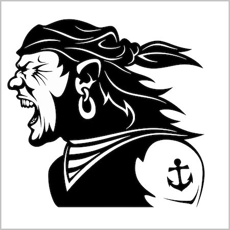 dclipart (artist) - Furious pirate - Screaming sailor - isolated on white Fotografie stock - Microstock e Abbonamento, Codice: 400-08961679