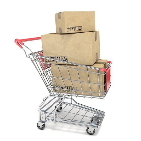 simsearch:400-04164257,k - Shopping cart with boxes. 3D render illustration isolated on white background Stock Photo - Budget Royalty-Free & Subscription, Code: 400-08961752