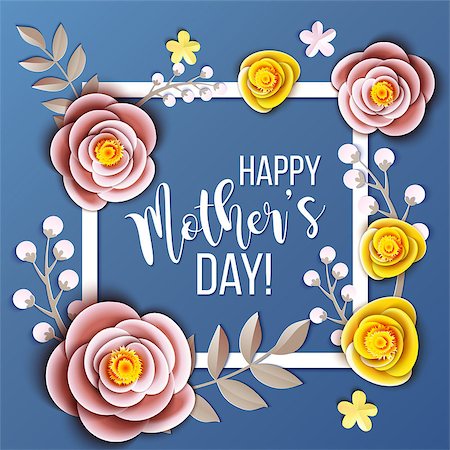 simsearch:400-09114178,k - Mothers day greeting card with blossom flowers. Paper cut design. Vector illustration. Photographie de stock - Aubaine LD & Abonnement, Code: 400-08961972