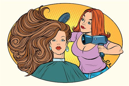 blow drying women hair Barber. Comic book cartoon pop art retro style vector illustration Stock Photo - Budget Royalty-Free & Subscription, Code: 400-08961988