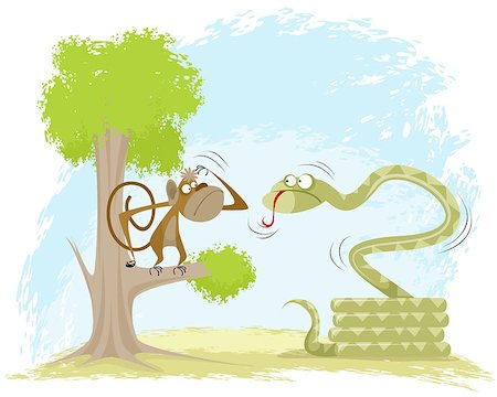 Vector illustration of a monkey hangs on snake Stock Photo - Budget Royalty-Free & Subscription, Code: 400-08962156