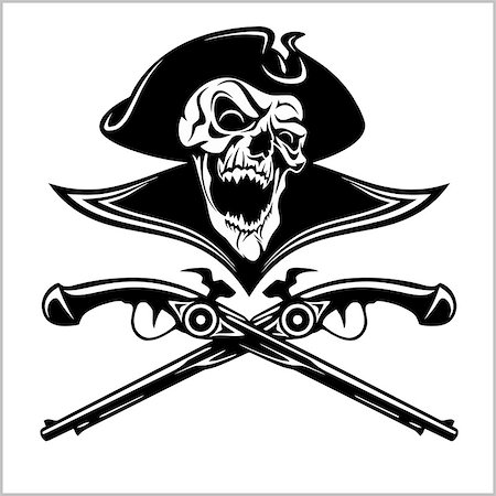 dclipart (artist) - Piracy skull and crossed pistols - isolated on white Fotografie stock - Microstock e Abbonamento, Codice: 400-08962315