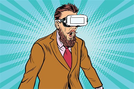 Shocked hipsters in VR glasses. Virtual reality gadget. Pop art retro vector illustration Stock Photo - Budget Royalty-Free & Subscription, Code: 400-08962338