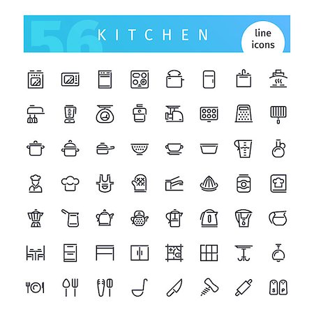 spoon icons - Set of 56 kitchen line icons suitable for web, infographics and apps. Isolated on white background. Clipping paths included. Stock Photo - Budget Royalty-Free & Subscription, Code: 400-08962349