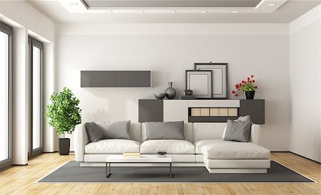 White and gray modern minimalist living room - 3d rendering Stock Photo - Budget Royalty-Free & Subscription, Code: 400-08962356