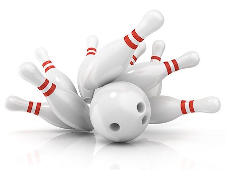 rolling over - Bowling ball and scattered pin, isolated on white background Stock Photo - Budget Royalty-Free & Subscription, Code: 400-08962558