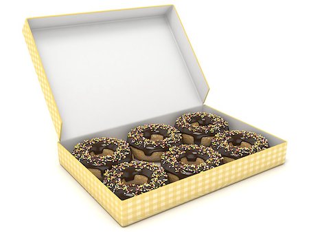 simsearch:400-08619836,k - Box of chocolate donuts. Side view. 3D render illustration.isolated on white background Photographie de stock - Aubaine LD & Abonnement, Code: 400-08962560