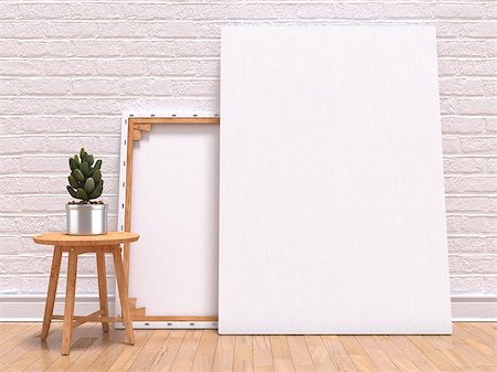 simsearch:400-08621223,k - Mock up canvas frame with plant, floor and wall. 3D render illustration Stock Photo - Budget Royalty-Free & Subscription, Code: 400-08962563