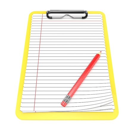 simsearch:400-09224024,k - Yellow clipboard and blank lined paper. 3D render illustration isolated on white background Stock Photo - Budget Royalty-Free & Subscription, Code: 400-08962574