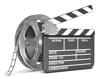 simsearch:400-07410100,k - Film reel and movie clapper board. Video icon. 3D render illustration isolated on white background Stock Photo - Budget Royalty-Free & Subscription, Code: 400-08962593