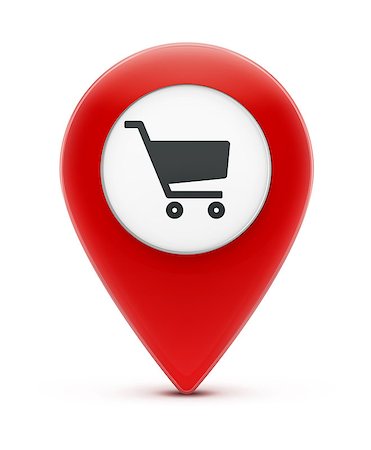 simsearch:689-03130409,k - Vector illustration of glossy red map location pointer icon with shopping cart icon Stock Photo - Budget Royalty-Free & Subscription, Code: 400-08962646