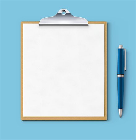simsearch:400-06527396,k - Vector illustration of clipboard with blank paper and detailed blue classic ballpoint pen Foto de stock - Royalty-Free Super Valor e Assinatura, Número: 400-08962650