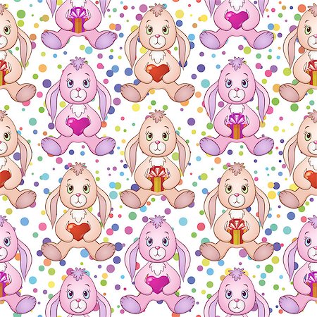 Seamless Holiday Background with Cartoon Rabbits, Bunnies with Valentine Hearts and Gift Boxes in Paws, Tile Pattern with Cute Characters and Colorful Confetti. Eps10, Contains Transparencies. Vector Stock Photo - Budget Royalty-Free & Subscription, Code: 400-08962670
