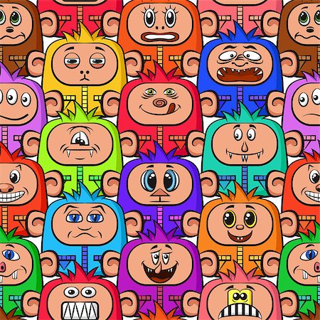 simsearch:400-08752377,k - Seamless Background for your Design with Different Cartoon Monsters, Colorful Tile Pattern with Cute Funny Characters. Vector Stockbilder - Microstock & Abonnement, Bildnummer: 400-08962671