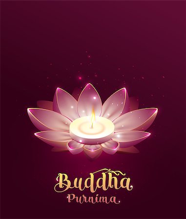 Buddha Purnima Vesak day lettering text greeting card. Lotus flower and burning candle. Illustration in vector format Foto de stock - Royalty-Free Super Valor e Assinatura, Número: 400-08962693