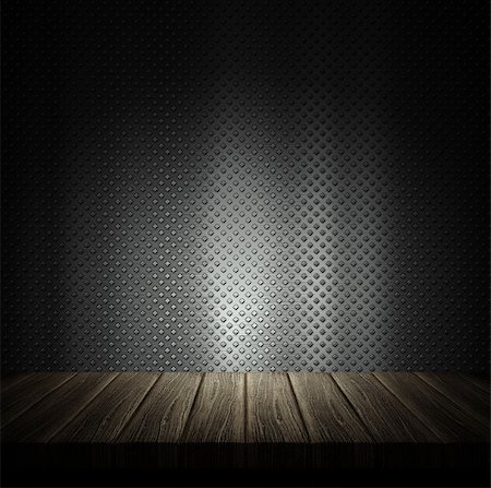 simsearch:400-05901999,k - 3D render of a wooden table against a metal wall Stock Photo - Budget Royalty-Free & Subscription, Code: 400-08962721