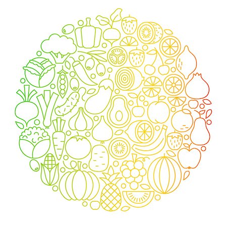 simsearch:400-07822969,k - Fruit Vegetable Line Icons Circle. Vector Illustration Healthy Vegetarian Food Objects. Stock Photo - Budget Royalty-Free & Subscription, Code: 400-08962811