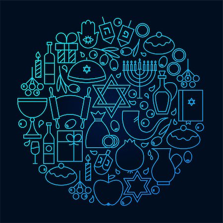Hanukkah Line Icon Circle Concept. Vector Illustration of Jewish Winter Holiday Objects. Photographie de stock - Aubaine LD & Abonnement, Code: 400-08962854