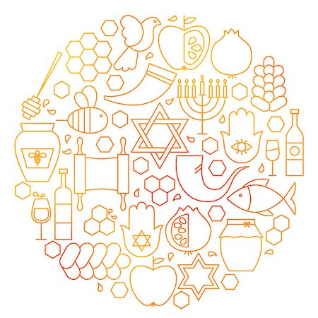 simsearch:400-09089749,k - Rosh Hashanah Line Icon Circle. Vector Illustration of Jewish New Year Objects. Foto de stock - Super Valor sin royalties y Suscripción, Código: 400-08962874