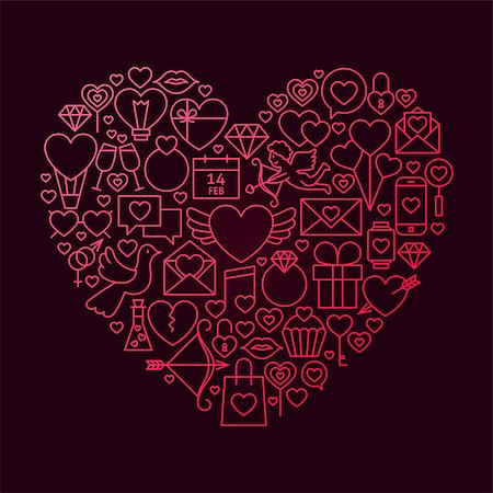 simsearch:400-08836108,k - Valentine Day Line Icon Heart Concept. Vector Illustration of Love Wedding Objects. Foto de stock - Super Valor sin royalties y Suscripción, Código: 400-08962892