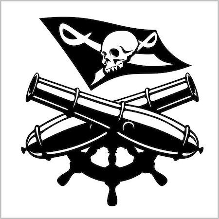 Piracy flag and crossed canon - isolated on white Stock Photo - Budget Royalty-Free & Subscription, Code: 400-08963110