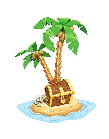 rover - Pirates treasure island with chest and coconut palms. Save case with riches. Isolated white background. Eps10 vector illustration. Photographie de stock - Aubaine LD & Abonnement, Code: 400-08963170