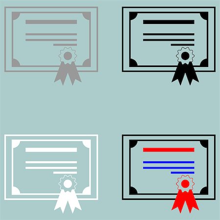 Certificate grey black white coloured icon set. Stock Photo - Budget Royalty-Free & Subscription, Code: 400-08963184