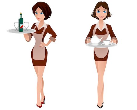 retro waitress - Vector illustration of a two cute waitress Stock Photo - Budget Royalty-Free & Subscription, Code: 400-08963459