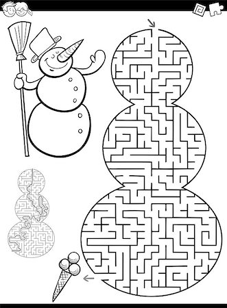 school black and white cartoons - Cartoon Illustration of Educational Maze or Labyrinth Activity Game for Kids Stock Photo - Budget Royalty-Free & Subscription, Code: 400-08963513