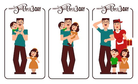 simsearch:400-08966203,k - Happy Fathers Day. Dad, mom and kids happy family. Lettering text for template greeting card. Isolated on white vector cartoon illustration Foto de stock - Super Valor sin royalties y Suscripción, Código: 400-08963734