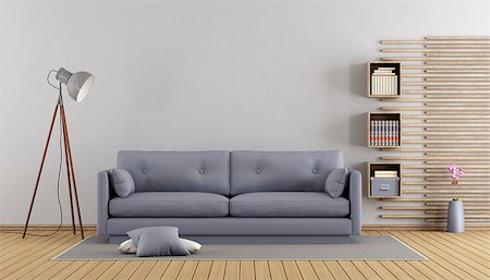 simsearch:400-08797073,k - Minimalist lilac living room with sofa and wooden bookcase on wall - 3d rendering Stock Photo - Budget Royalty-Free & Subscription, Code: 400-08963849