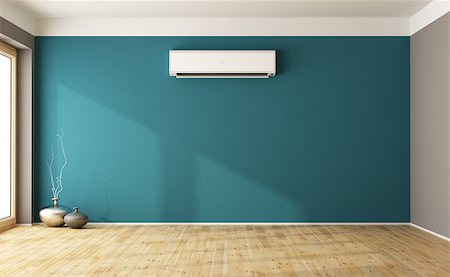 room with air conditioner - Empty blue living room with air conditioner 3d interior Stock Photo - Budget Royalty-Free & Subscription, Code: 400-08963843