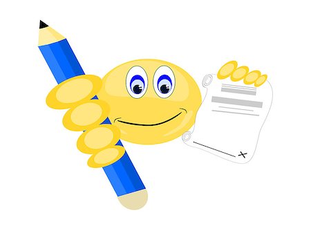 penciled emoticons - emoji yellow face holding large blue pencil and paper to sign Stock Photo - Budget Royalty-Free & Subscription, Code: 400-08963869