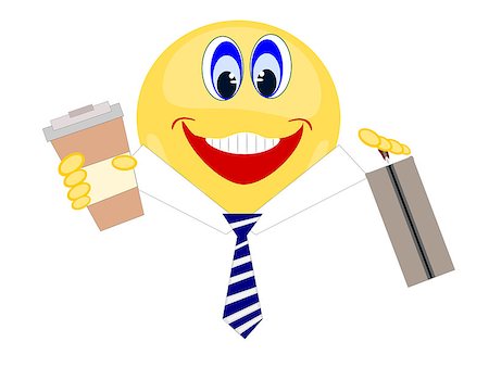 emoji business man dressed in white shirt collar and blue striped tie holding coffee and briefcase, editable vector, jpeg Stock Photo - Budget Royalty-Free & Subscription, Code: 400-08963914