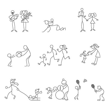 stick figure with baby - Cartoon icons set of sketch little vector people in cute miniature scenes. Stock Photo - Budget Royalty-Free & Subscription, Code: 400-08974006