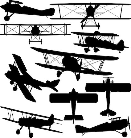 plane silhouette side - Silhouettes of old aeroplane - contours of biplanes Stock Photo - Budget Royalty-Free & Subscription, Code: 400-08974053