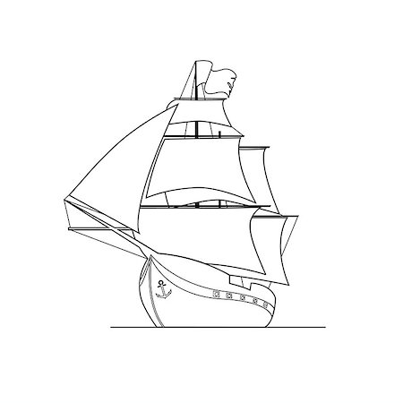 Contour image of ship isolated on white background. Horizontal composition. Coloring book, antistress page for adult and older children. Editable vector illustration. Stock Photo - Budget Royalty-Free & Subscription, Code: 400-08974141