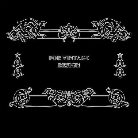Vector frame with floral ornament on black background for vintage design. Hand drawn art. Decorative retro banner. Baroque. Antique floral illustration. Stock Photo - Budget Royalty-Free & Subscription, Code: 400-08974226