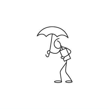 paper umbrella - Stick figure man under rain holding umbrella vector Stock Photo - Budget Royalty-Free & Subscription, Code: 400-08974289